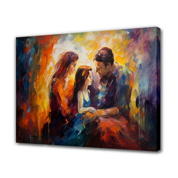 Abstract Art Modern Decorative Painting A Couple Sitting With Their Daughter Framed Canvas Poster Bedroom Decor Sports Landscape Office Room Decor Gift,Frame-style,08x12inch(20x30cm)