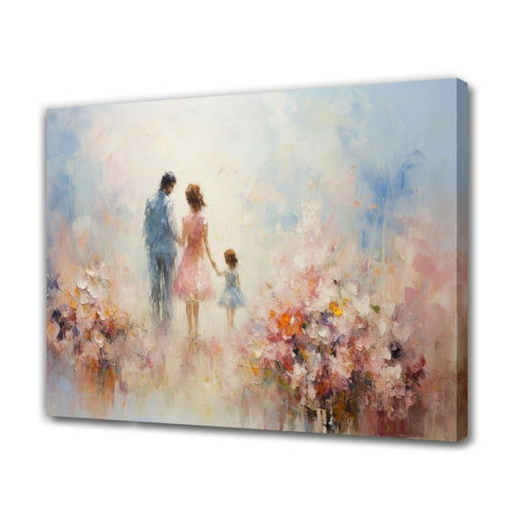 Abstract Art Modern Decorative Painting A Family Strolling Through The Sea Of Flowers Framed Canvas Poster Bedroom Decor Sports Landscape Office Room Decor Gift,Frame-style,12x18inch(30x45cm)