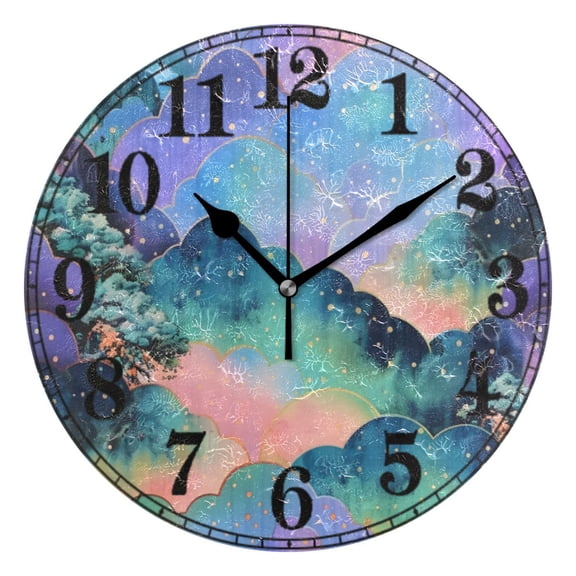 Abstract Art Mountain Silent Wall Clock 10" Non-Ticking Battery Clock