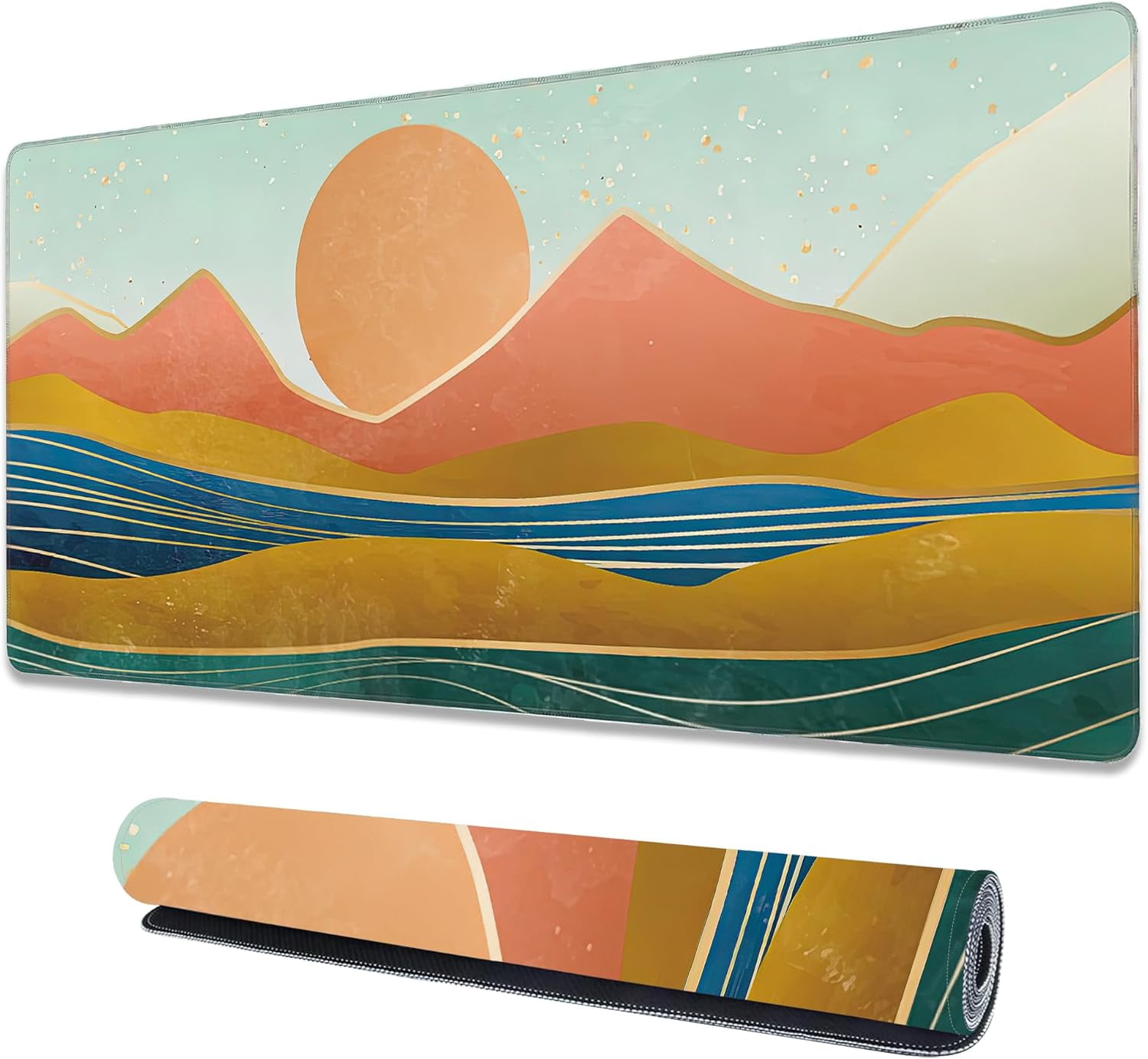 Sunset Forest Extended Gaming Mouse Pad - 35.4x15.7 Inch, Large Non-Slip Rubber Base, Waterproof Keyboard Mouse Mat, Stitched Edges, Ideal For Office, Computer, Laptop, Home