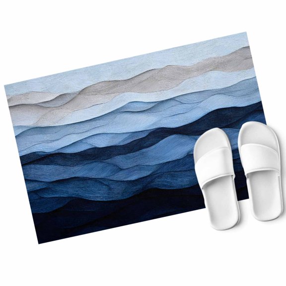 Abstract Art Ocean Door Mat Gradient Blue Impressionist Style Non Slip Absorbent Entrance Mat Washable Low Profile Indoor Doormat for Front Door Entryway Entry 16"x24"