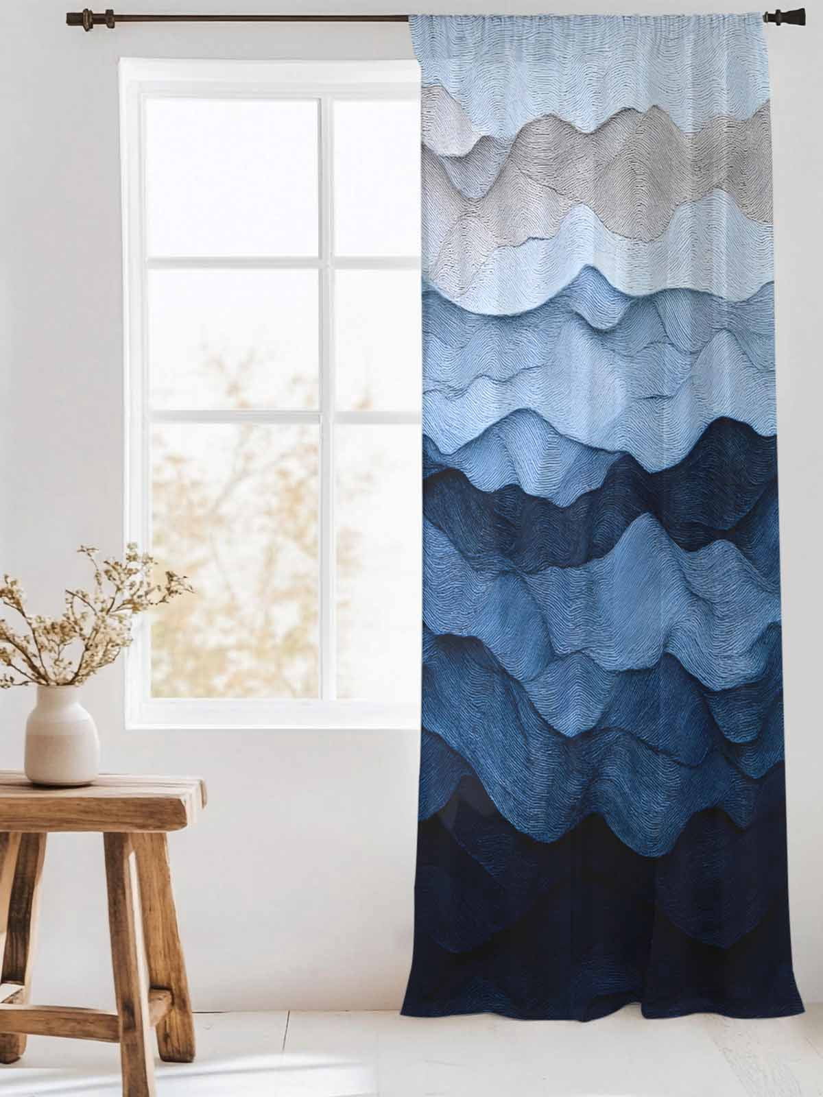 Abstract Art Ocean Sheer Curtains 84 Inch Long 1 Panel Gradient Blue ...