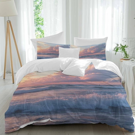 Abstract Art Ocean Waves Queen Size Comforter Set, Minimalist Blue Beach Bedding for All Seasons, 4 Pcs Bed Set, 1Quiltcover (90"x92") ,1Sheet(94"x116"), 2Pillowcases (30"x20")