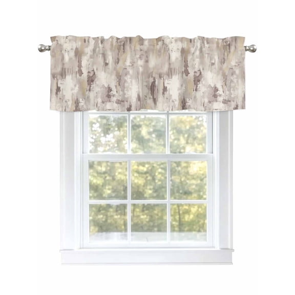 Abstract Art Oil Painting Valances for Windows, Rod Pocket Kitchen Valance Curtains - Soft & Washable Small Window Treatment for Living Room, Bathroom, Beige 54x18inch, 1 Panel