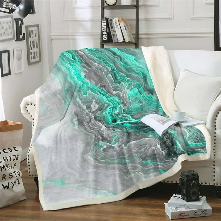 Abstract Art Ombre Blanket Teal Gray Gradient Marble Throw Blanket