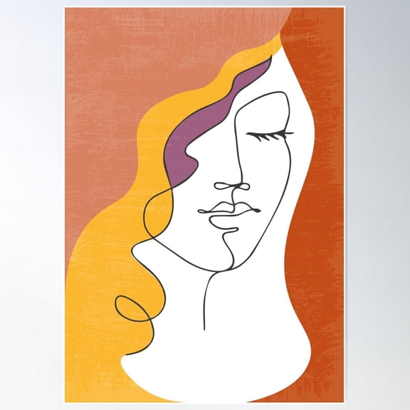 Abstract Art One Line Drawing Face Poster Wall Art, Poster Only