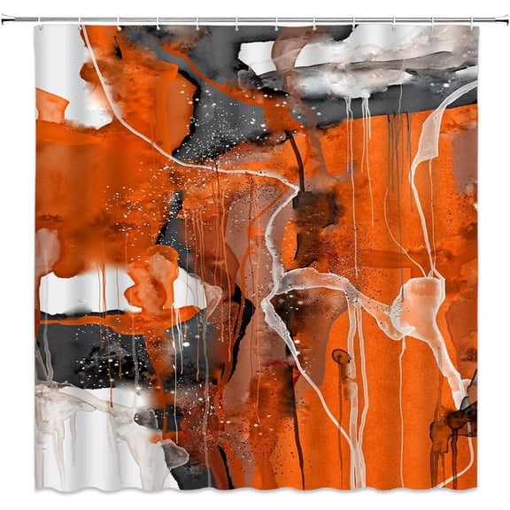Abstract Art Orange Gray Shower Curtain Grunge Style Brushstroke Ombre Burnt Orange Modern Home Decor Polyester Fabric Bathroom Curtains Set with Hooks (36"x70) Unique and Artistic