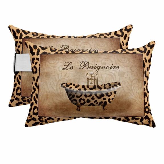 Abstract Art Outdoor Chaise Lounge Pillows Leopard Bathtub Le Baignoire Brown Modern Lumbar Pillows with Insert Adjustable Elastic Strap Headrest Pillow for Recliner Patio Chair 2 Pack 11x16 Inch