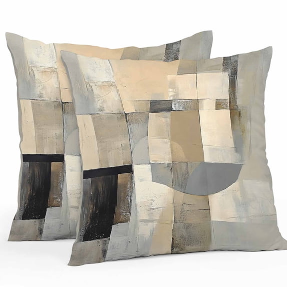 Abstract Art Outdoor Pillow Covers Pack of 2 Beige Brown Blocks Watercolor Modern Art Waterproof Throw Pillow Covers Decorative Cushion Cases for Patio Garden Tent Balcony Couch 16x16 inch