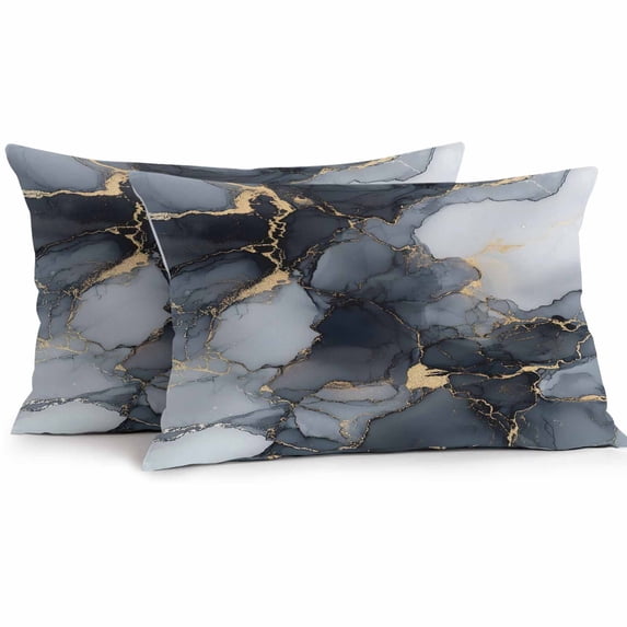 Abstract Art Outdoor Pillow Covers Pack of 2 Black Gold Gradient Marble Texture Waterproof Throw Pillow Covers Decorative Cushion Cases for Patio Garden Tent Balcony Couch 20x12 inch