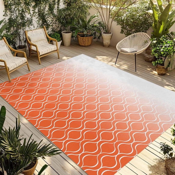 Abstract Art Outdoor Rug, Classic Orange Line Gradient Texture Non-Slip ...