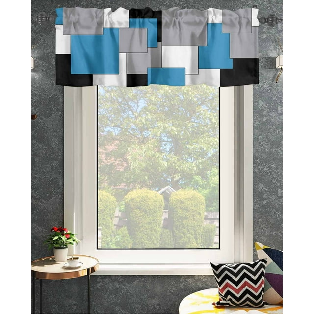 Abstract Art Patchwork Purple Blue and Grey Window Valances, Valances
