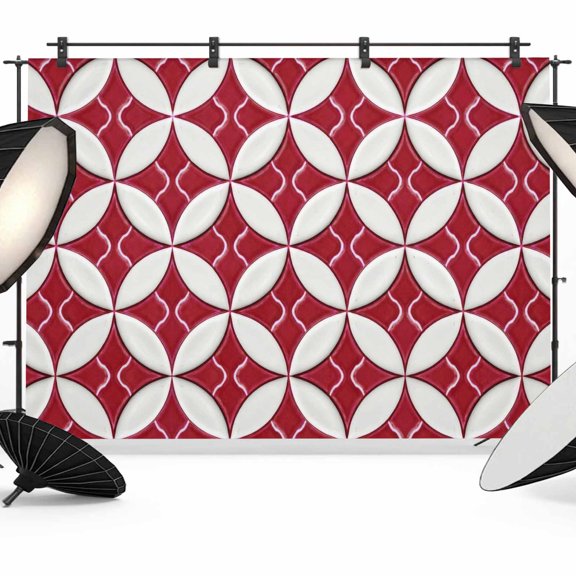 Abstract Art Photography Backdrop 7x5FT, Geometric Medieval Circular Modules Red Plaid Photo Backdrops, Background for Photography Studio Photo Studio Background, Back Drop for Photoshoot