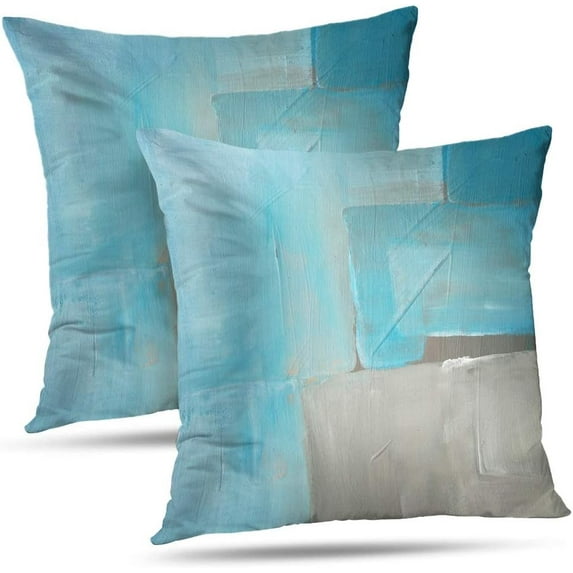 Abstract Art Pillow Cover, Blue Ocean Watercolor Rustic Grunge Square Watercolour Old Decorative Throw Pillows Cushion Cover for Bedroom Sofa Living Room 18 x 18 Inch Set of 2