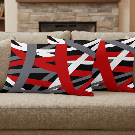 Abstract Art Pillow Covers Set of 2, Red White Black Gray Line Modern Simple 12x20 Inch Decorative Throw Pillow Covers Soft Pillowcases with Zipper for Couch Sofa Bed Chair