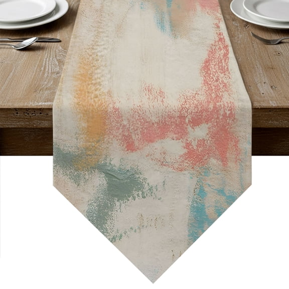 Abstract Art Pink Vintage Table Runner Linen Burlap Table Runner 36 Inches Small Farmhouse Ombre Shabby Chic Dresser Scarves for Kitchen Island Coffee Dining Room Party Wedding Holiday Decor 13"x36"