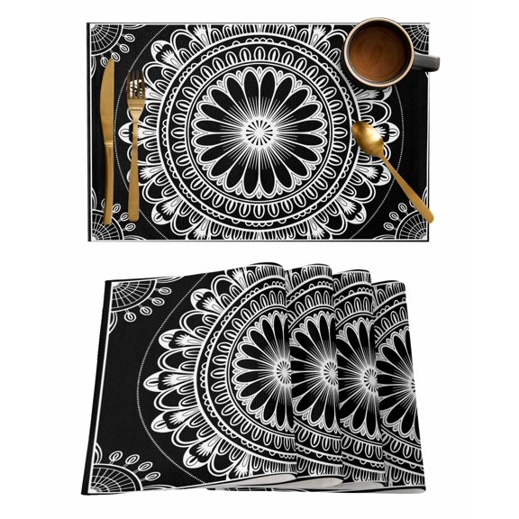Abstract Art Placemats Set of 1 Black Ethnic Simple Line Theme Heat Insulation Washable Place Mats, Rustic Non-Slip Table Mats for Dining Table Party Kitchen Decor,13x19 Inch