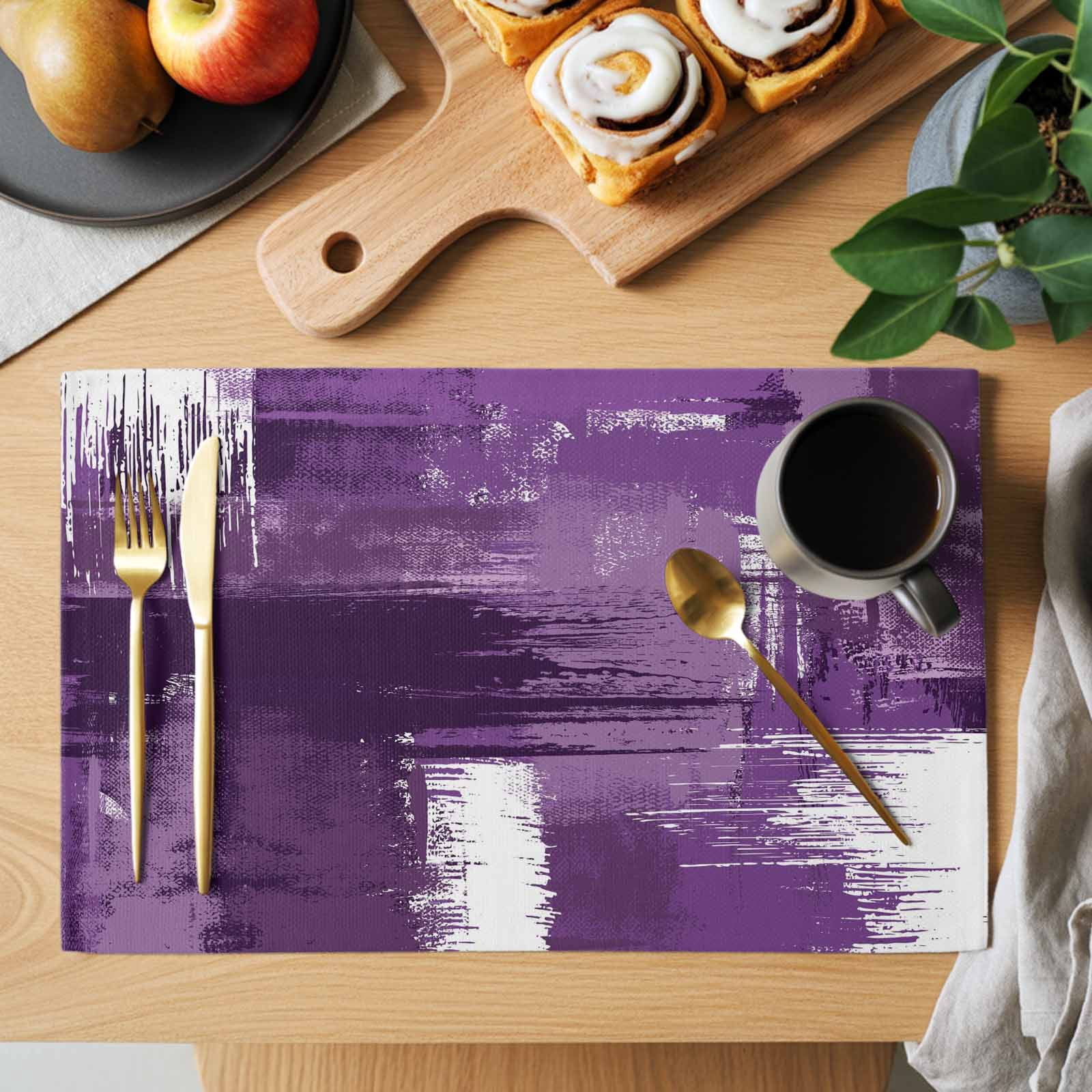 Abstract Art Placemats Set of 1, Purple White Mottled Color Block Oil ...