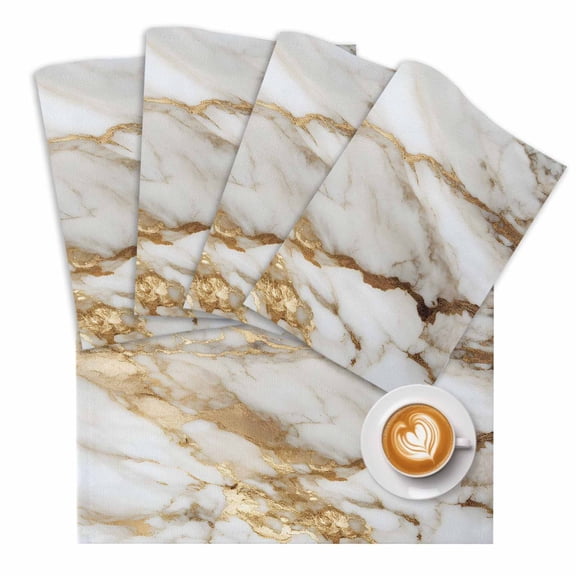 Abstract Art Placemats Set of 1 White Marble Pattern Gold Crack Rock Texture Place Mats Washable Table Mats for Party Kitchen Dining Decoration, 13 X 19 Inch