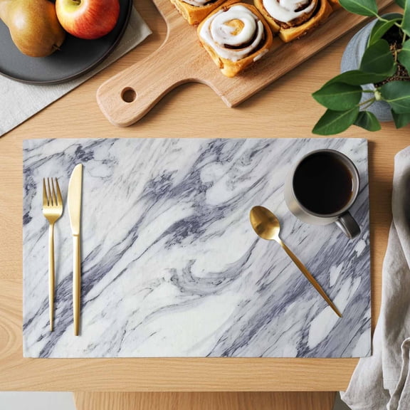 Abstract Art Placemats Set of 12, White Dark Gray Marble Texture Modern Style Heat Insulated Linen Place Mats, Washable Stain-Proof Table Mats for Dining Tables Holiday Decor 13x19 Inches