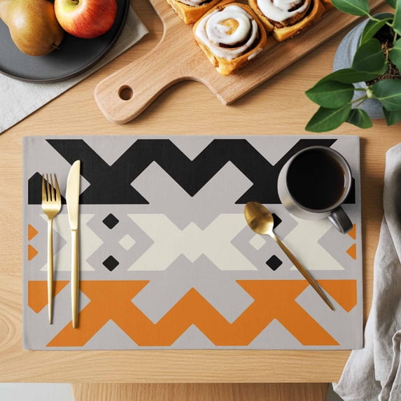 Abstract Art Placemats Set of 4, Blue Black Orange Line Simple Gray ...