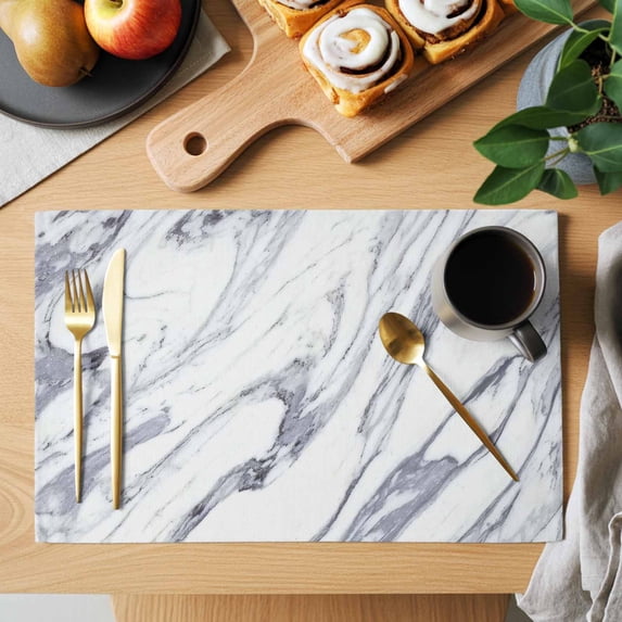 Abstract Art Placemats Set of 6, White Gray Marble Texture Modern Style ...
