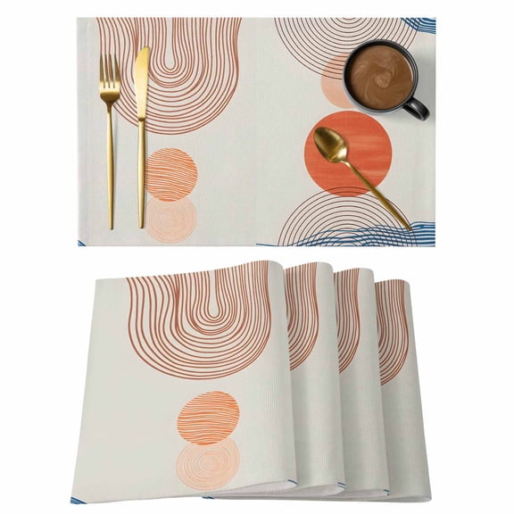 Abstract Art Placemats Set of 1 Sunset Orange Blue Line Circle Geometric Modern Heat Insulation Washable Place Mats, Rustic Non-Slip Table Mats for Dining Table Party Kitchen Decor,13x19 Inch