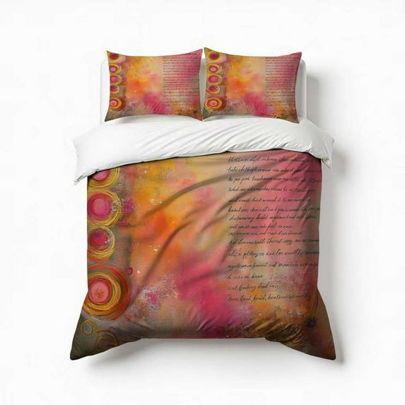 Abstract Art Poem Colorful Circles Bedding Set 3 Pcs Soft Microfiber Quilt Cover For Bedroom Decor, Comforter Cover With 2 Pillowcase
