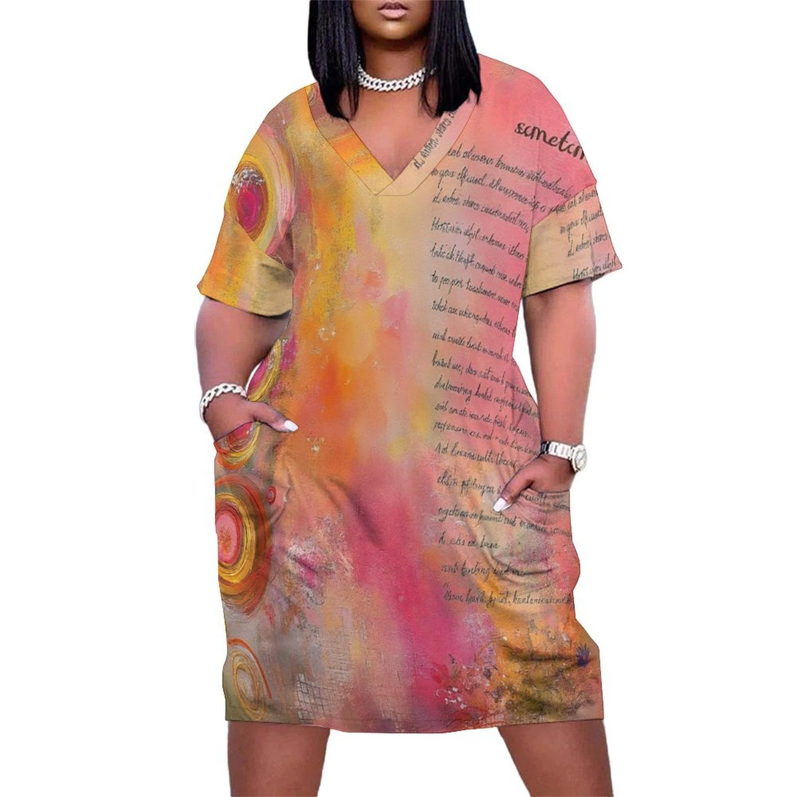 Abstract Art Poem Colorful Circles Loose Pocket Dress Dresses Summer ...