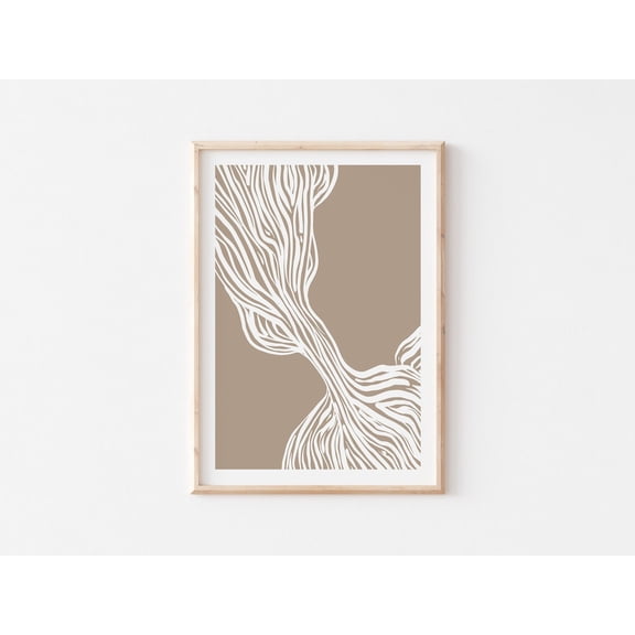 Abstract Art Print, Line Art Poster, Wavy Lines Minimalist Art Print, Ink Line Drawing, White And Beige Art,, Stretched Canvas Size 12x18 F03.1.14l1341