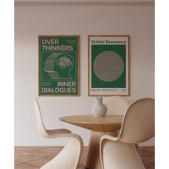 Abstract Art Prints Mid-Century Modern Green Pink Set 2 Stretched Canvas 16x24