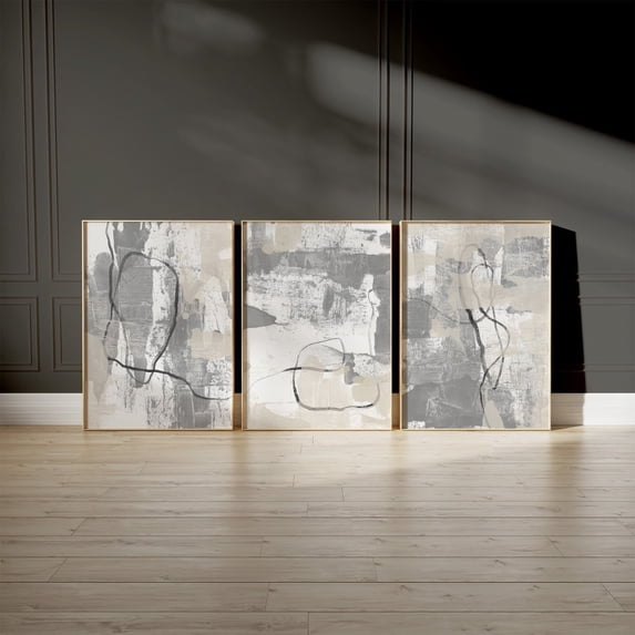 Abstract Art Prints Modern Gray Beige Wall Art Wall Gallery Neutral Set 3 Unframed Paper Print 16x24