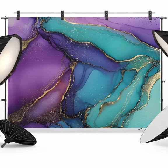 Abstract Art Purple Backdrop for Photography, Blue Gold Marble Texture Photo Backdrop Portrait Background Party Banner Photo Backgrounds for Studio Booth Props, 10x8ft