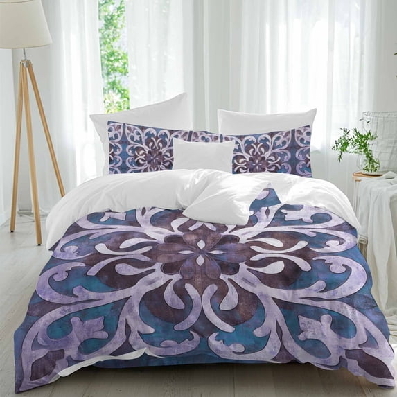 Simple Design Bedding Abstract Art Queen Duvet Cover Set, Purple Flowers Simple Style Design ...