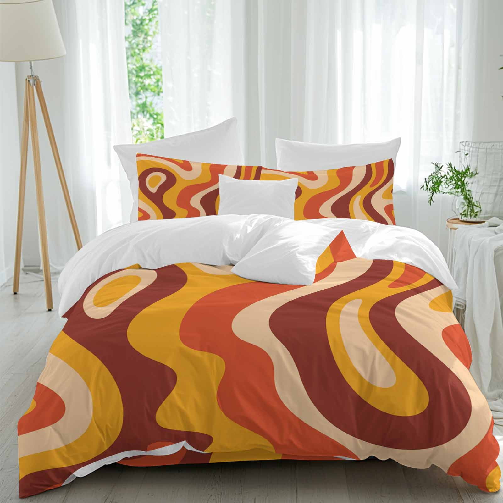 Abstract Art Queen Size Comforter Set, Orange Brown Yellow Pattern ...