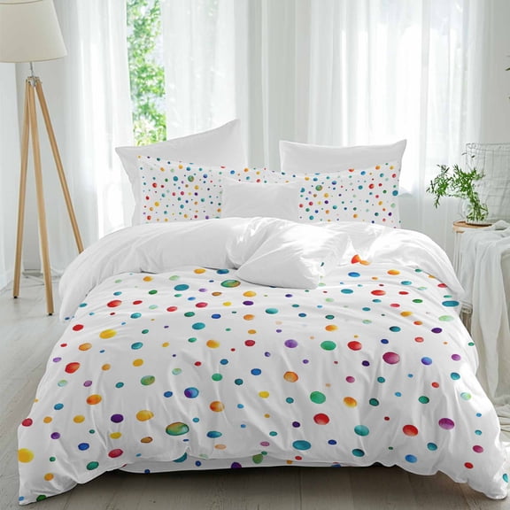 Abstract Art Queen Size Comforter Set, Simple Colorful Polka Dot Decoration Bedding for All Seasons, 4 Pcs Bed Set, 1Quiltcover (90"x92") ,1Sheet(94"x116"), 2Pillowcases (30"x20")