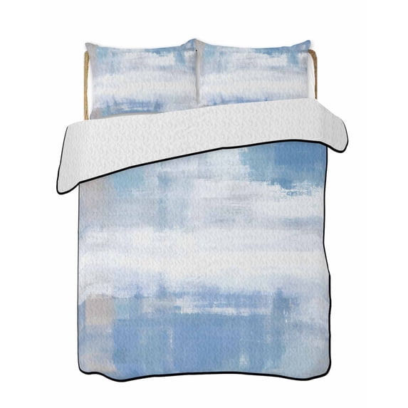 Abstract Art Quilts Bedding Set Full Size Blue White Brown Color Block ...