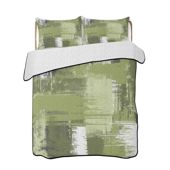 Abstract Art Quilts Bedding Set King Size Sage Green Mottled Color ...