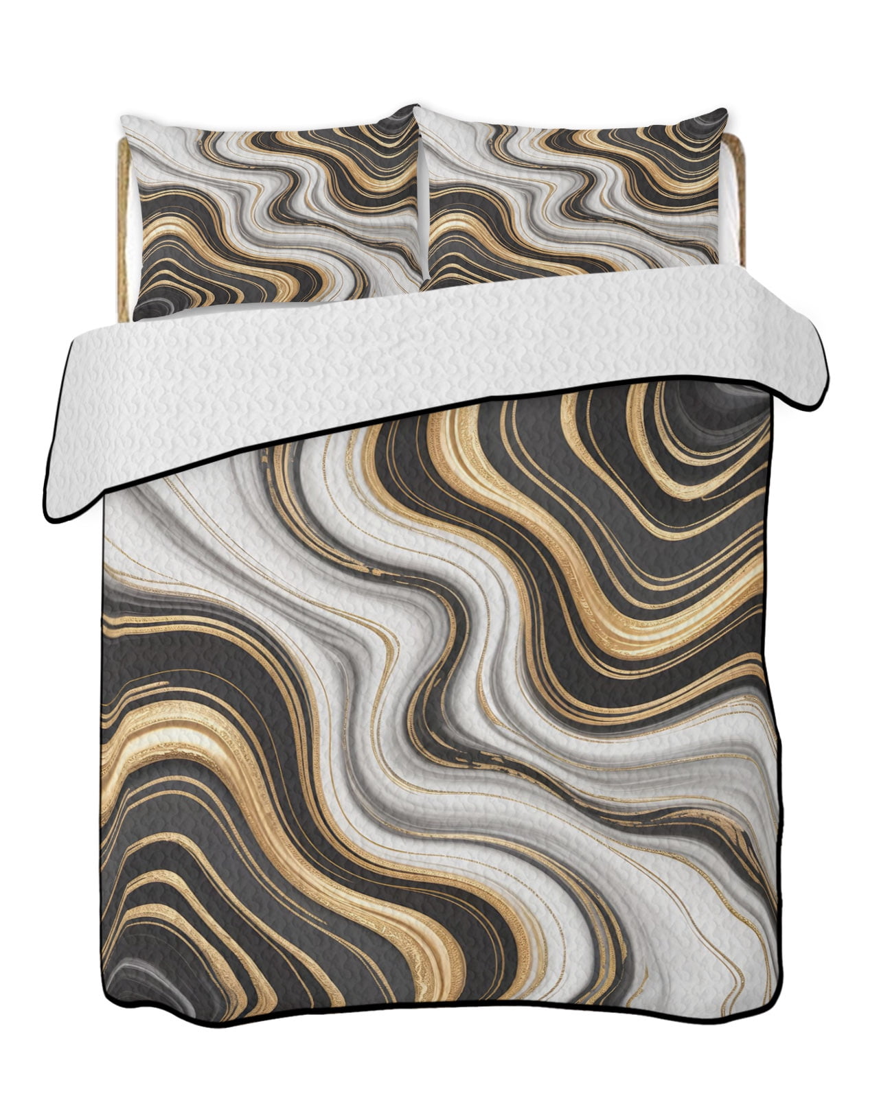 Abstract Art Quilts Bedding Set Queen Size Retro Black Yellow White ...
