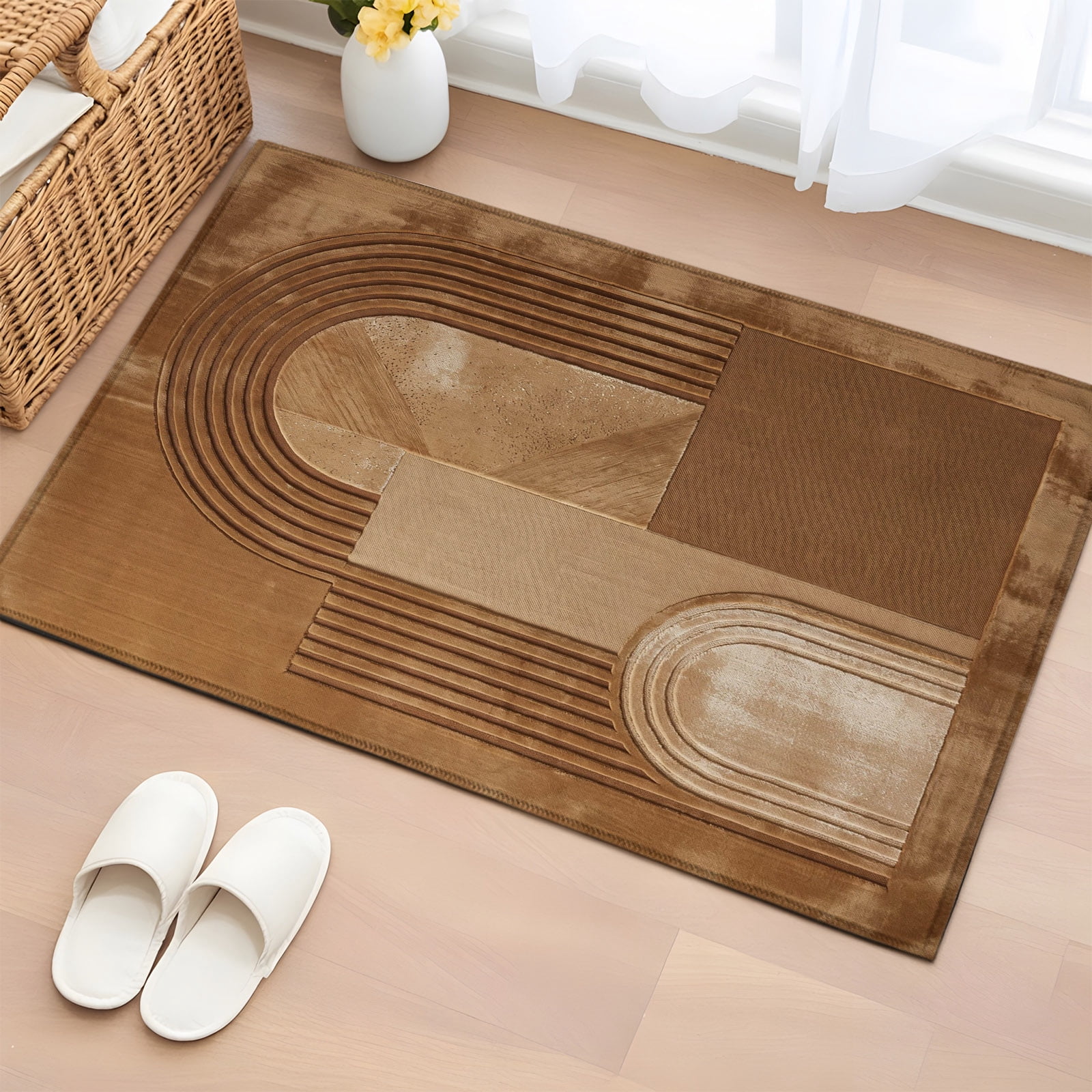 Absract Clocks Abstract Art Rectangle Area Rug 2x3ft Modern Rust Brown Textured Relief ...