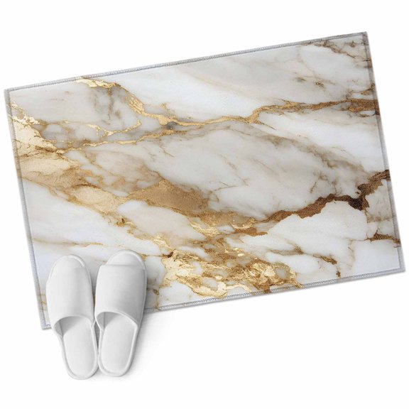 Abstract Art Rectangle Area Rug 2x3ft White Marble Pattern Gold Crack Rock Texture Washable Rugs for Living Room, Non Slip Soft Carpet for Bedroom Entryway Dining Room