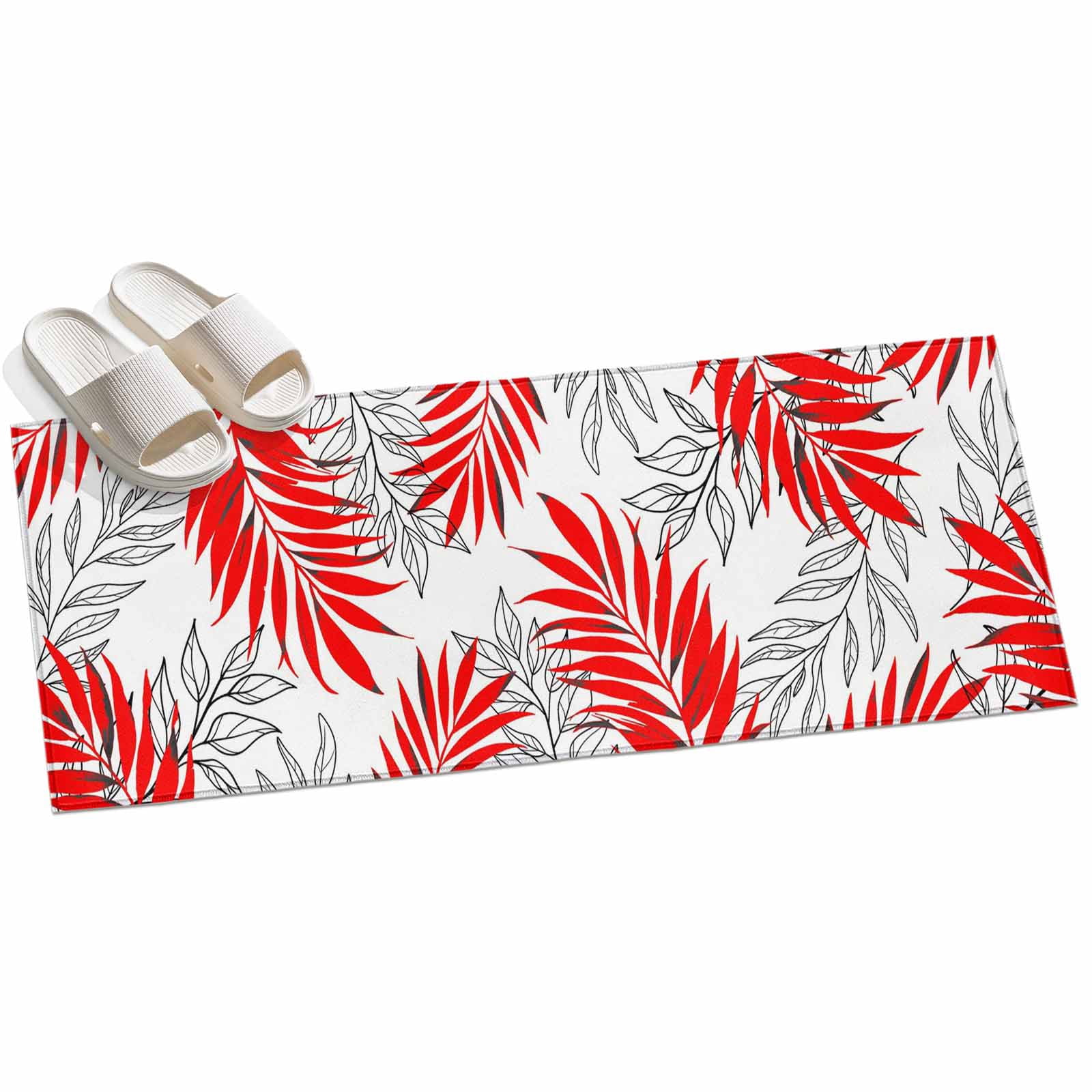 Abstract Art Red Leaves Runner Rugs 2x6ft Watercolor Leaf Modern Style ...