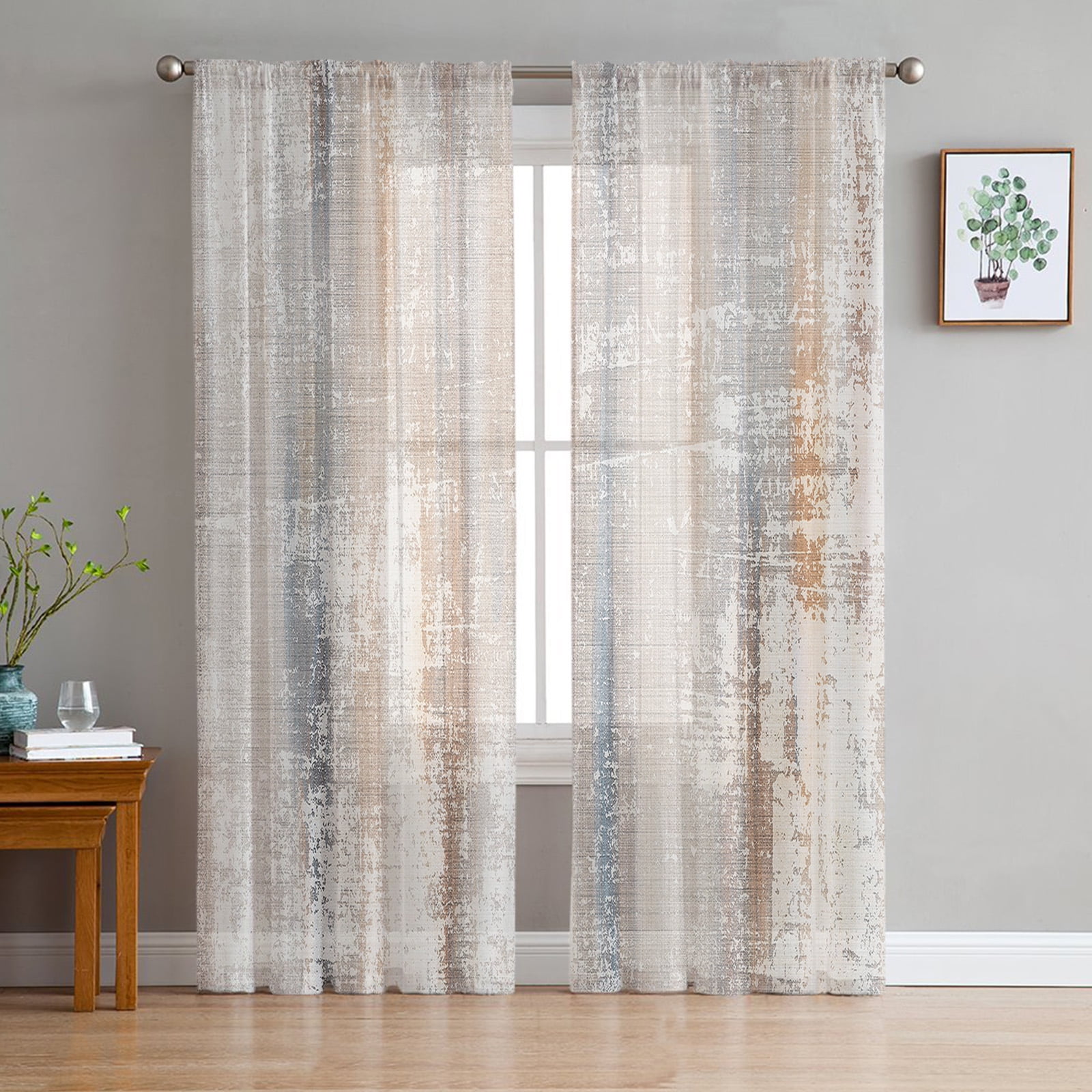 Abstract Art Retro Window Treatment Tulle Modern Sheer Curtains for ...