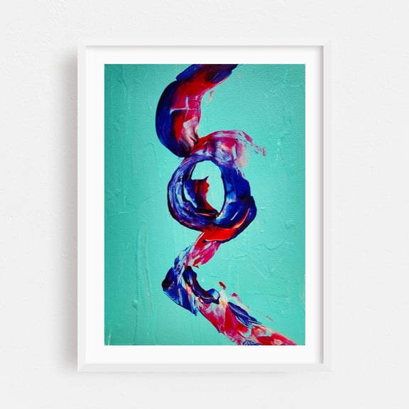 Abstract Art _Ribbon - Painting Abstract Modern Art Minimalist Geometric Surrealism White Framed Wall Art Print 24 x 36 inches