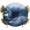 thumbnail image 1 of Abstract Art Round Fitted Table Cover Blue Grey Gradient Marble Texture Waterproof Table Cloth with Elastic Edge Wipeable Tablecloth for Picnic Camping Party Fits 36"-44" Diameter, 1 of 8