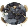 thumbnail image 1 of Abstract Art Round Fitted Table Cover Gold Grey Gradient Marble Texture Waterproof Table Cloth with Elastic Edge Wipeable Tablecloth for Picnic Camping Party Fits 55"-60" Diameter, 1 of 8