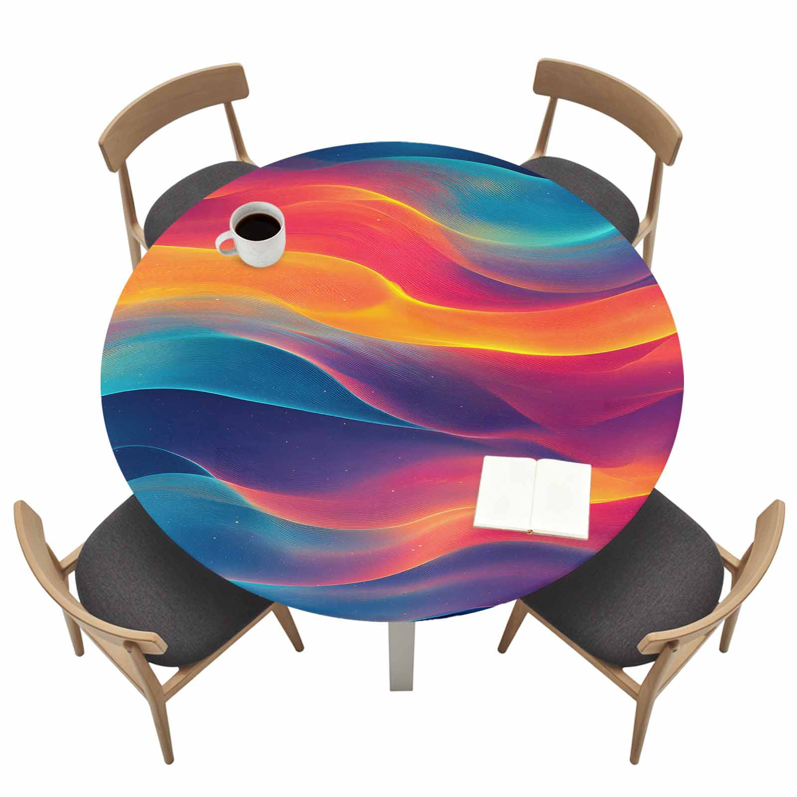 Abstract Art Round Fitted Tablecloth with Elastic Edge Modernism ...