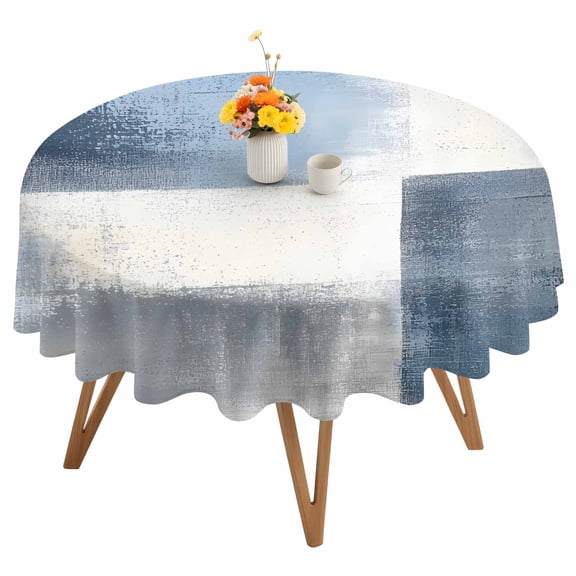 Abstract Art Round Tablecloth 54 inches Color Block Gary Blue Collage Oil Painting Waterproof Oil-Proof Table Cloth Round Table Cover for Holiday Party Picnic Dinner Decor Indoor and Outdoor Use