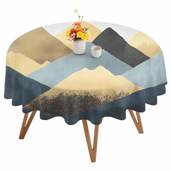 Abstract Art Round Tablecloth 54 inches Illustration Mountains Oil Painting Waterproof Oil-Proof Table Cloth Round Table Cover for Holiday Party Picnic Dinner Decor Indoor and Outdoor Use