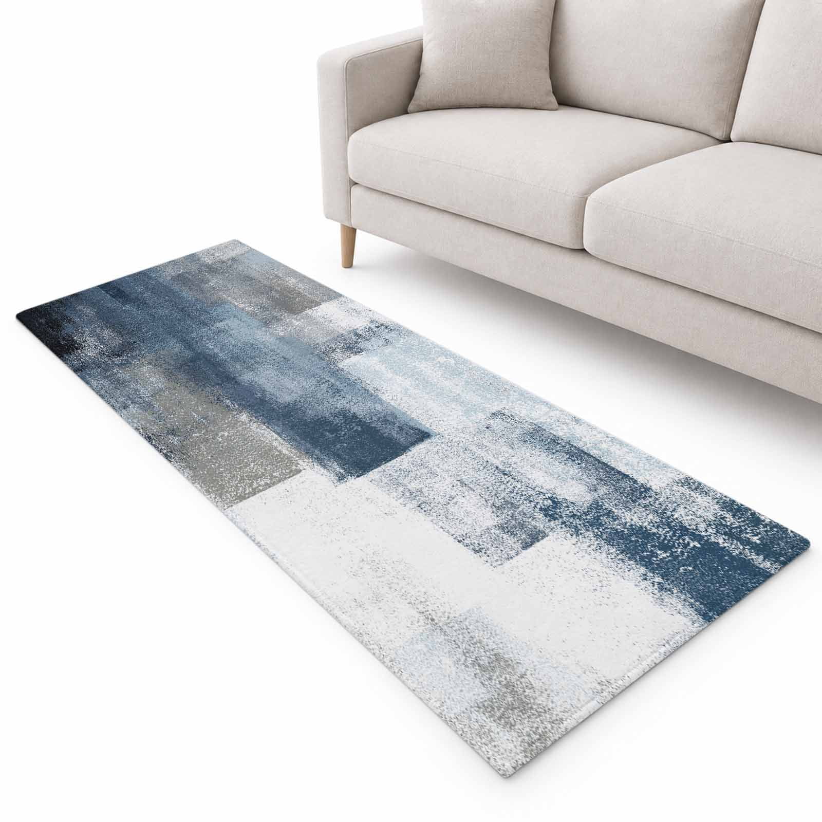 Abstract Art Runner Rug 2.6'x10', Gradient Dark Blue Vintage Minimalist ...